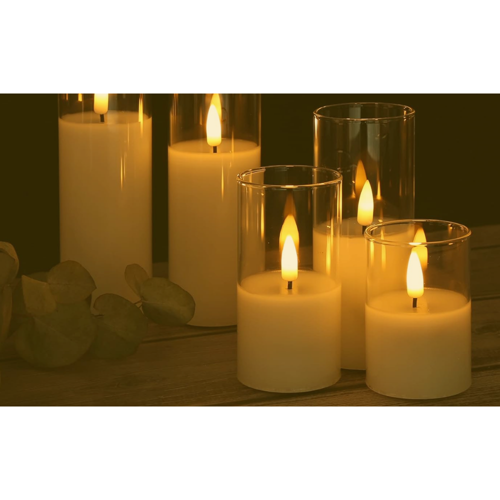 x5 White LED Glass Candle Pack
