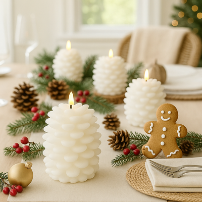 x3 Pinecone LED Candle White