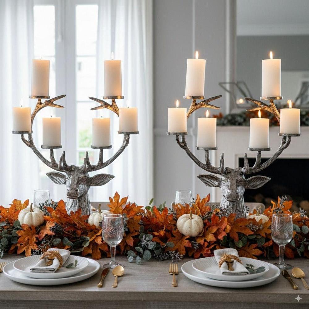 2x Stag Candelabra Aluminium