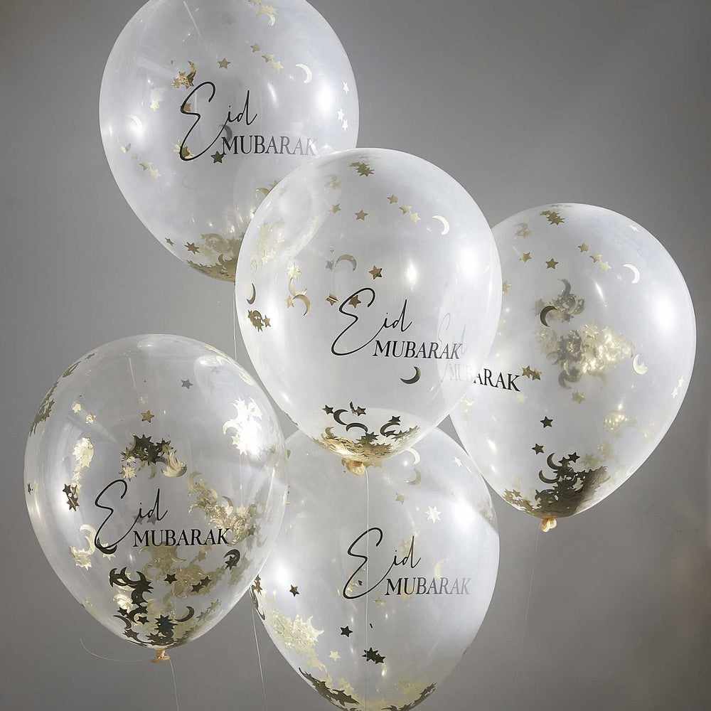 x5 Eid Mubarak Moon & Star Confetti Eid Balloons