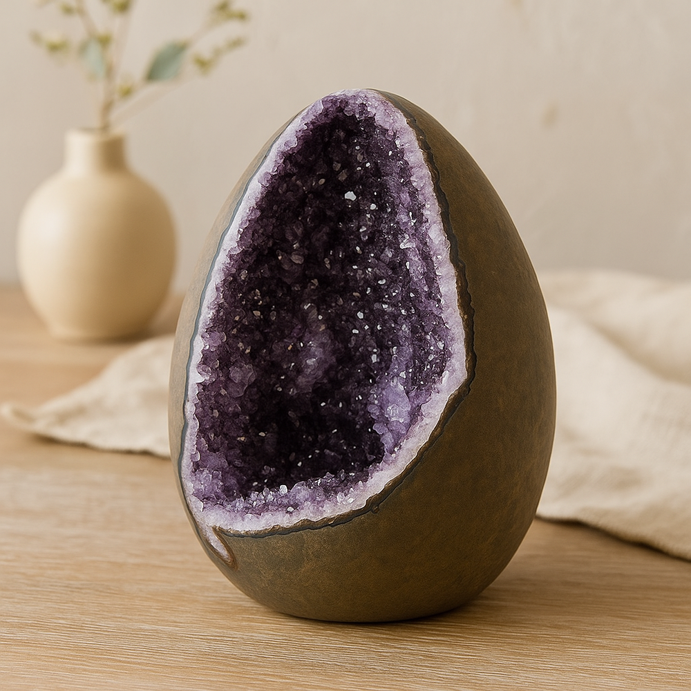 Natural Amethyst Geode Egg – Deep Purple Crystal Display