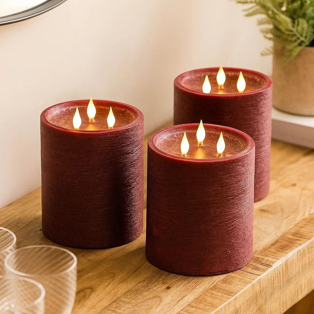 x3 3 Wick LED Candle Oxblood