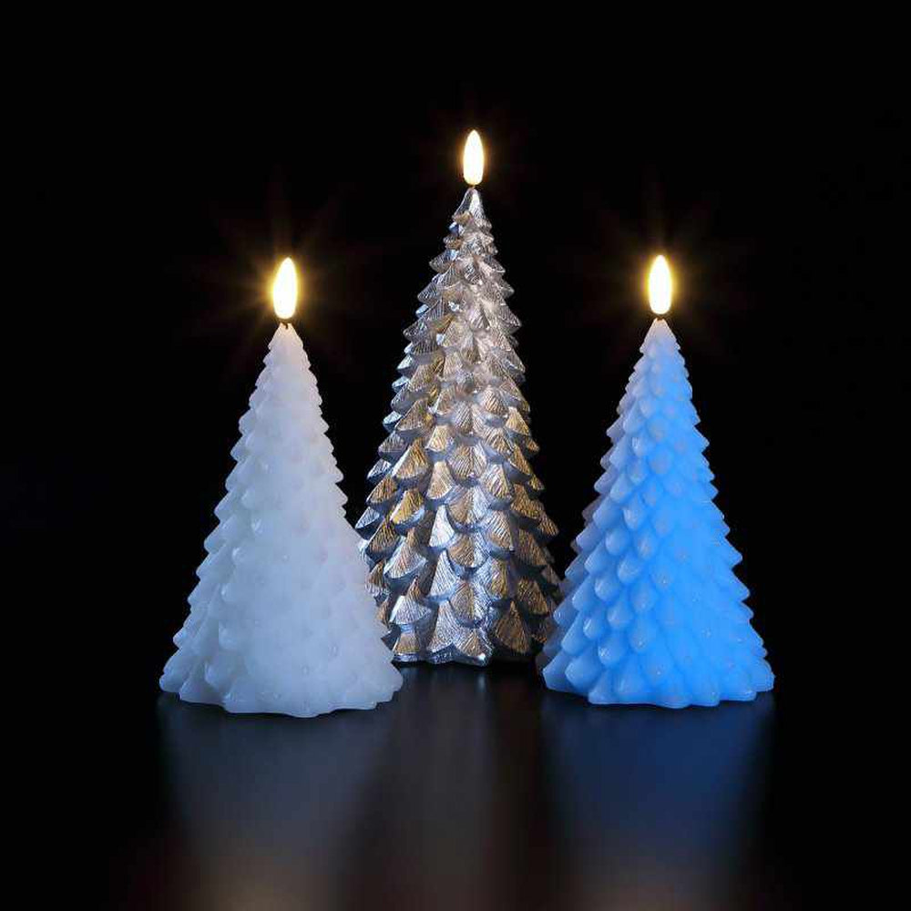 x3 Christmas Tree Wax Candles Blue/ Grey