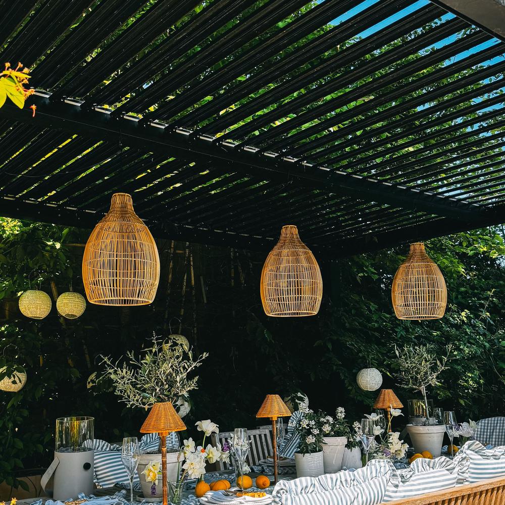 x3 Wicker Solar Pendant Lights Teardrop