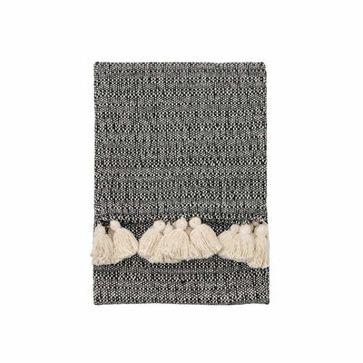 Woven Throw with Tassels Black - NEST & FLOWERS
