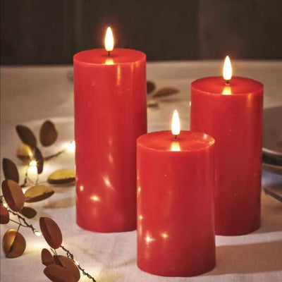 x3 LED Pillar Candles Wide Red - NEST & FLOWERS