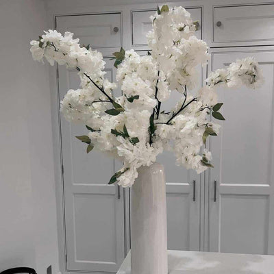 PLANTS - X6 XL White Full Cherry Blossom Stem