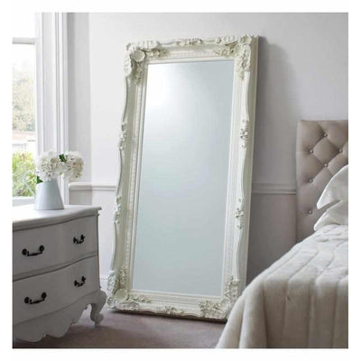 Carved Large Leaner Mirror White